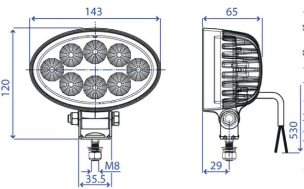 Faro da lavoro ovale a 8 Led| luce bianca 