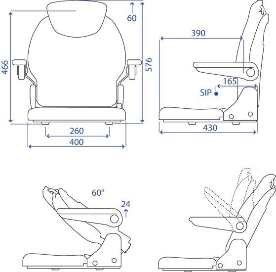 Sedile SR 84 base piana con schienale registrabile e ribaltabile