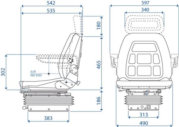 Sedile SC 90 in stoffa a base piana con guide e molleggio ad aria 