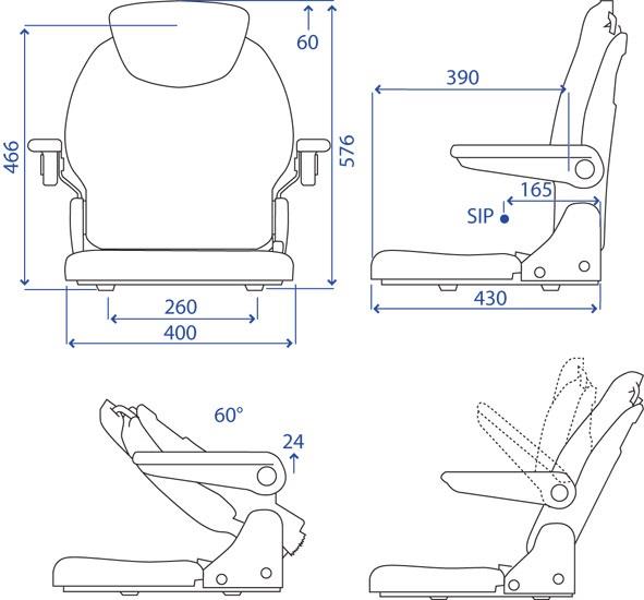 Sedile SR 84 in stoffa con schienale registrabile e ribaltabile