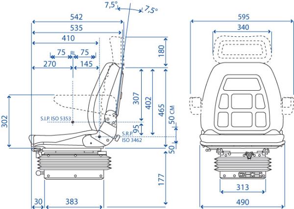 Sedile SC 95  in stoffa a base piana con guide e molleggio meccanico 