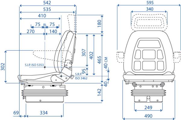 Sedile SC 95 in stoffa a base piana con guide e molleggio ad aria