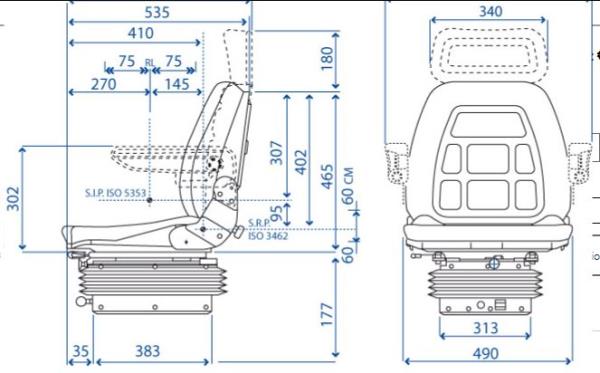 Sedile SC 95 in stoffa base piana con guide e molleggio ad aria largo