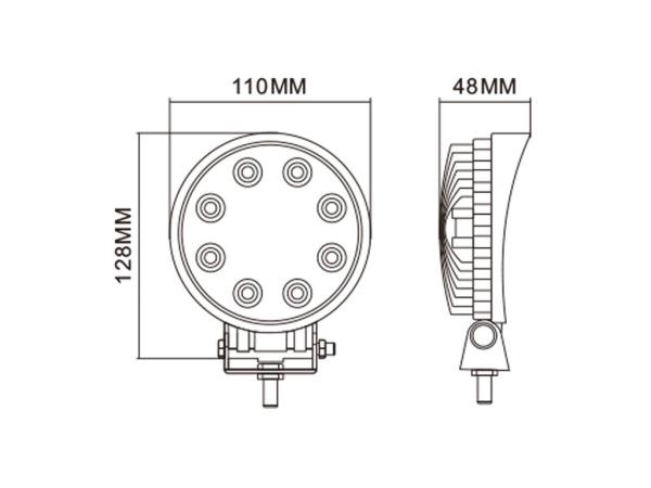 Faro da lavoro rotondo 8 led 10-36V a raggio ampio/largo