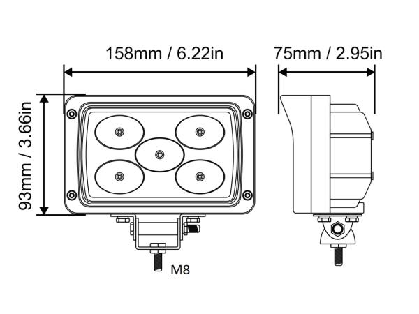 Faro da lavoro led rettangolare in alluminio 10-36V DC a raggio ampio/largo