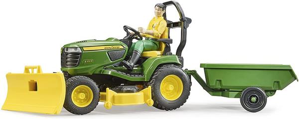 Modellino trattorino John Deere con rimorchio e operatore