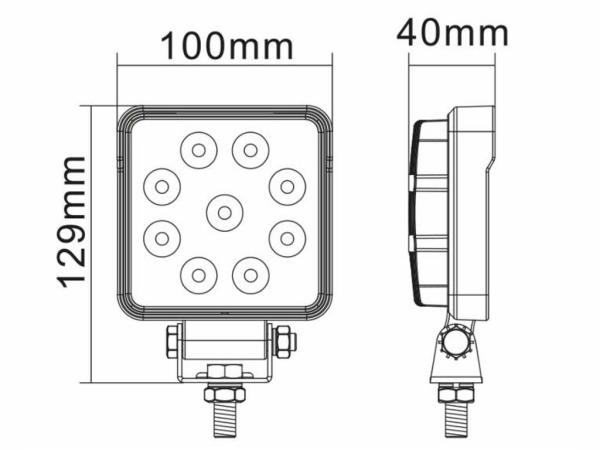 Faro da lavoro quadrato 9 led 12-24V per retromarcia