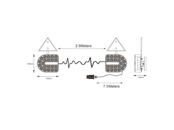 Kit magnetico luci posteriori led 12-24V | Triangoli | Cavo 7,5m + 2,5m