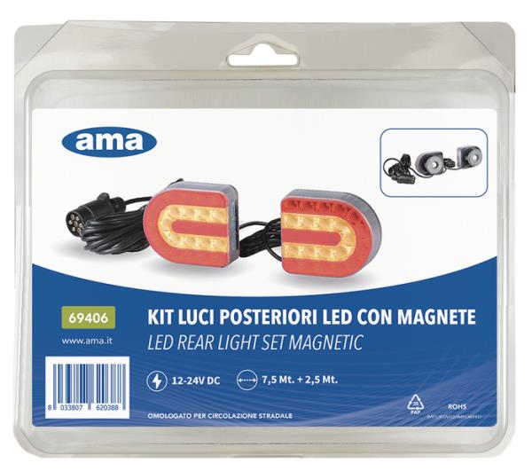 Kit magnetico luci posteriori led 12-24V | Cavo 7,5 m + 2,5 m