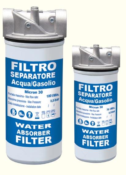 Filtro a cartuccia separatore acqua/gasolio 70L/min 