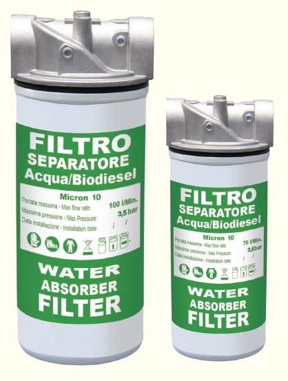 Filtro a cartuccia separatore acqua/biodiesel 70 l/min