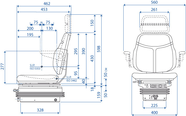 Sedile SC 74 in skay  a base piana con guide e con molleggio meccanico