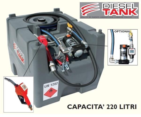 Cisterna trasporto Diesel con elettropompa 12V e pistola con contalitri |220 l