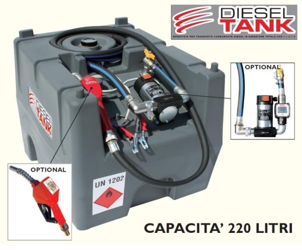 Cisterna trasporto Diesel con elettropompa 24V|con pistola con contalitri|220 l