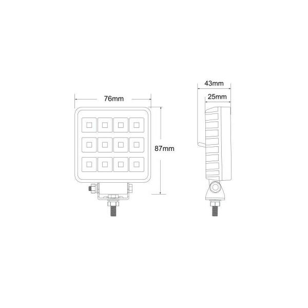 Faro da lavoro 12 led | 12-24V | 12W | 1800LM con interruttore