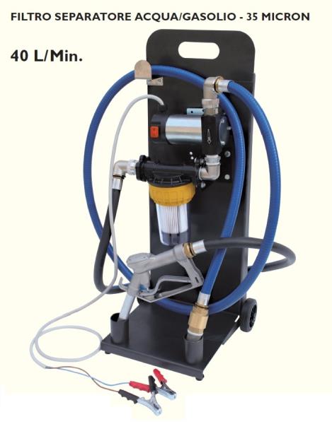 Elettropompa 12V carrellata con filtro separa acqua/gasolio 40 l/min