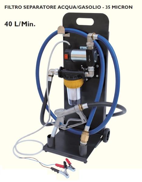 Elettropompa 24V carrellata con filtro separa acqua/gasolio 40 l/min