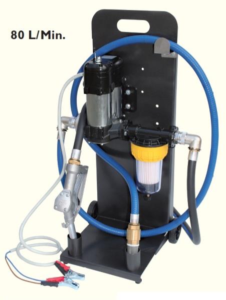 Elettropompa 12V carrellata con filtro separa acqua/gasolio 80 l/min