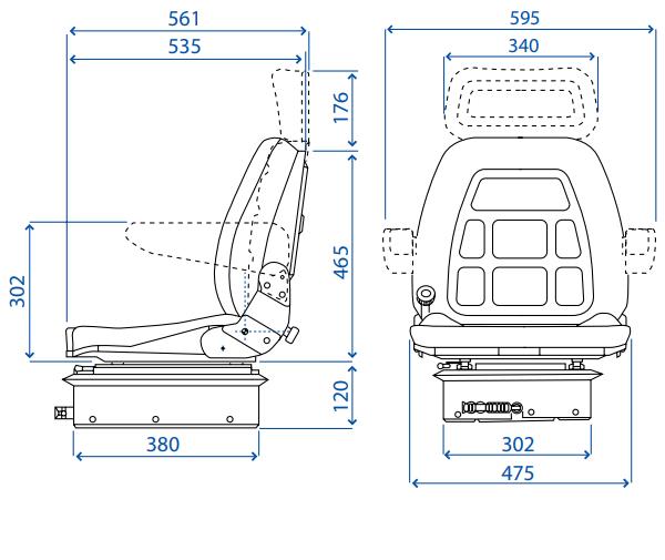 Sedile per trattore SC 85 a culla in skay a base piana con guide e molleggio