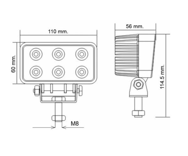 Faro da lavoro a led rettangolare | 10-30V | 6 Led