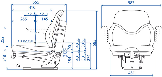 Sedile per trattore SC 79 in skay base piana con guide e molleggio