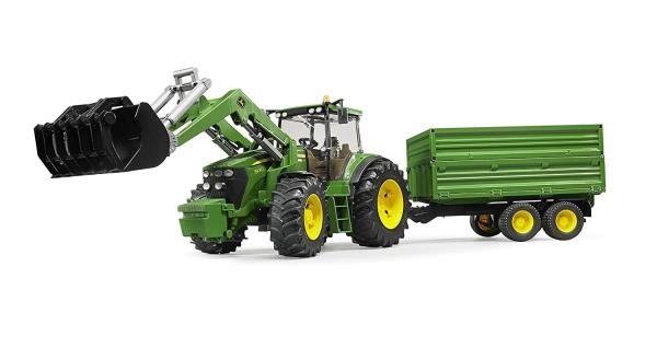 Modellino trattore John Deere 7930 con benna e rimorchio