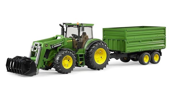 Modellino trattore John Deere 7930 con benna e rimorchio