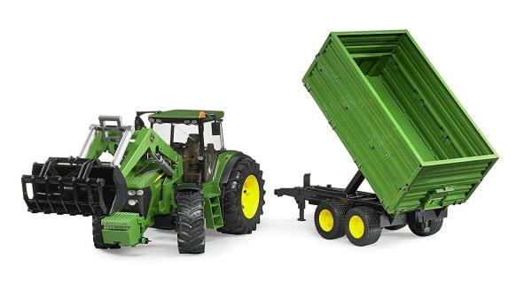 Modellino trattore John Deere 7930 con benna e rimorchio