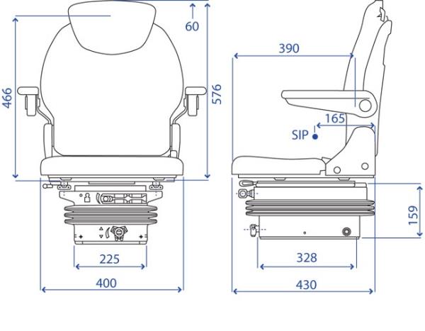 Sedile SR 84 in stoffa a base piana con guide e molleggio meccanico