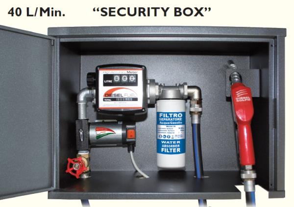 Elettropompa 24V con security box con contalitri meccanico 40L/min 