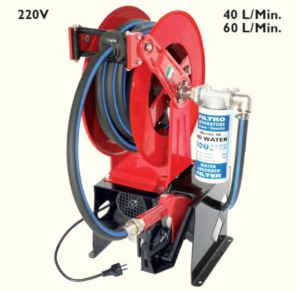 Elettropompa gasolio 220 V con avvolgitubo automatico 40 l/min 