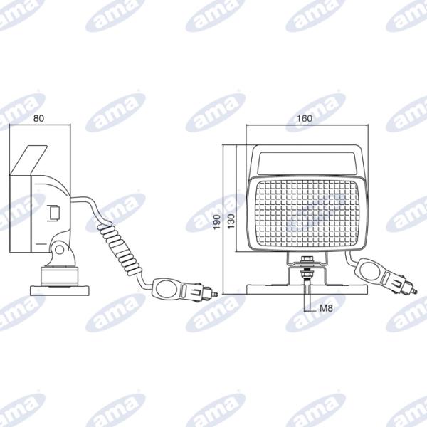 Faro da lavoro alogeno 156x92 mm con base magnetica e cavo spiralato