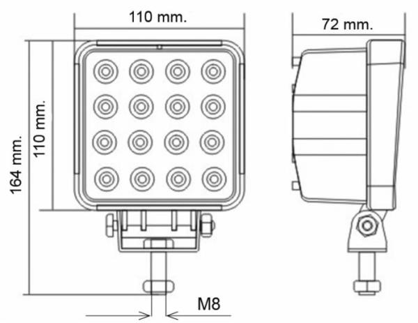 Faro da lavoro a led quadrato | 10-30V | 16 Led