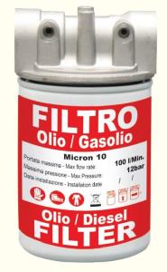 Filtro a cartuccia 100L/min | 10 micron | pressione max 12 bar